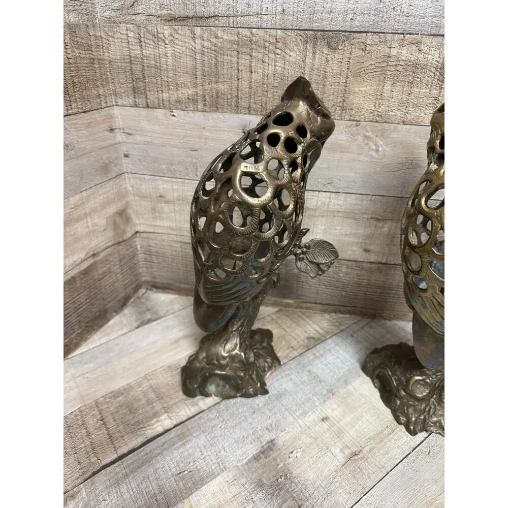Vintage Brass Parrot Candle Holders